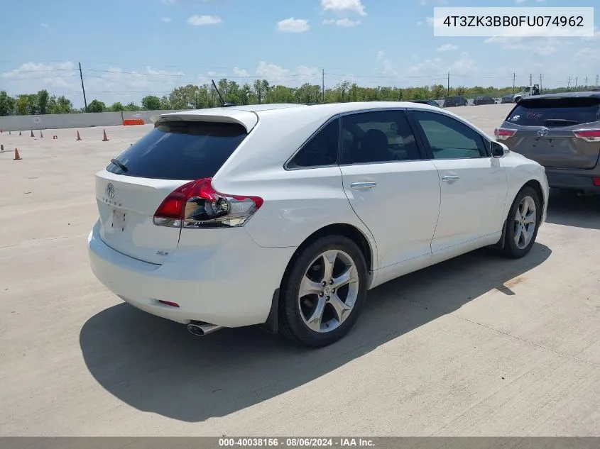 2015 Toyota Venza Xle V6 VIN: 4T3ZK3BB0FU074962 Lot: 40038156