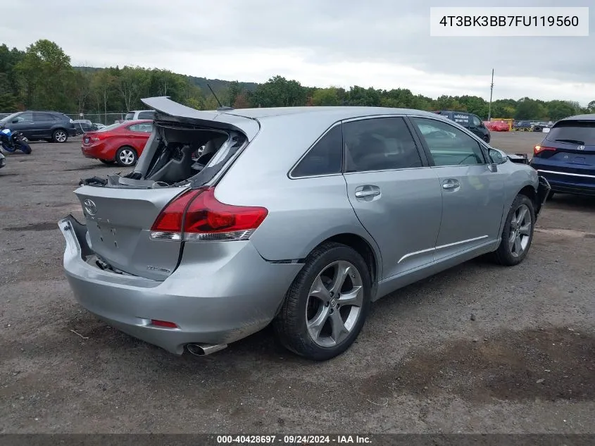 2015 Toyota Venza Xle V6 VIN: 4T3BK3BB7FU119560 Lot: 40428697