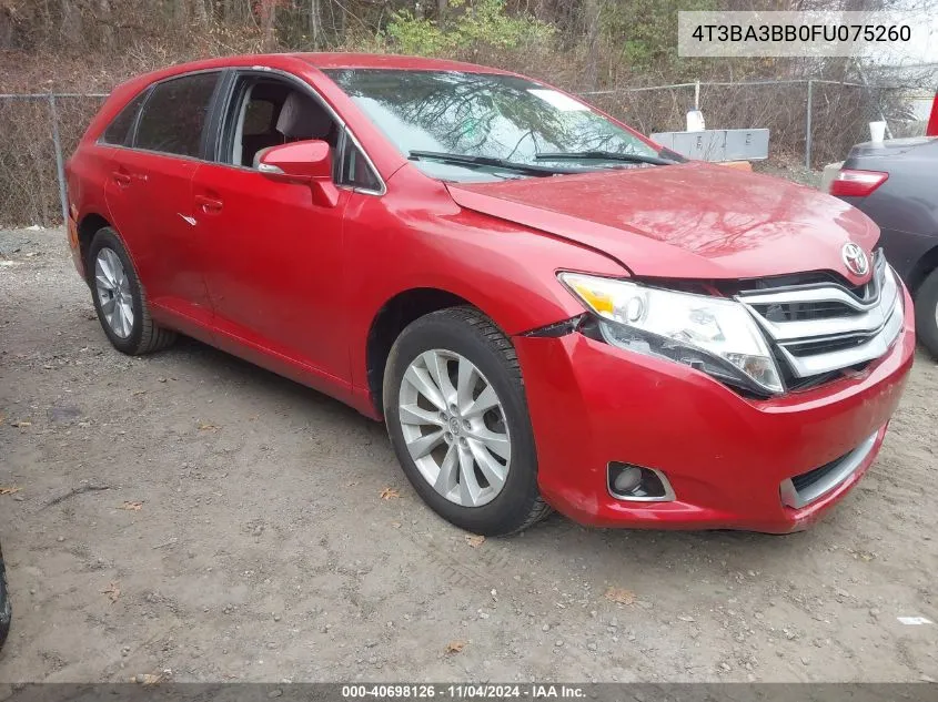 2015 Toyota Venza Le VIN: 4T3BA3BB0FU075260 Lot: 40698126