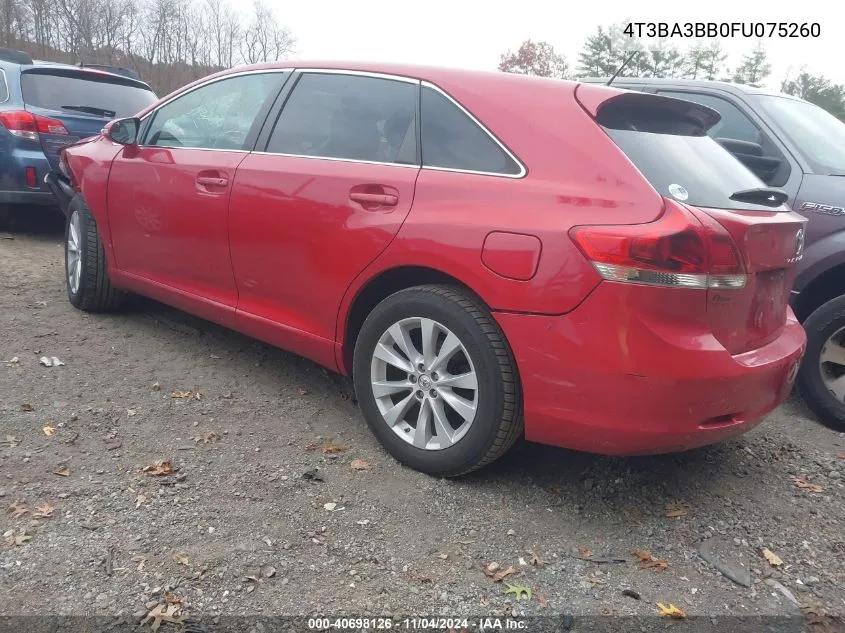 2015 Toyota Venza Le VIN: 4T3BA3BB0FU075260 Lot: 40698126