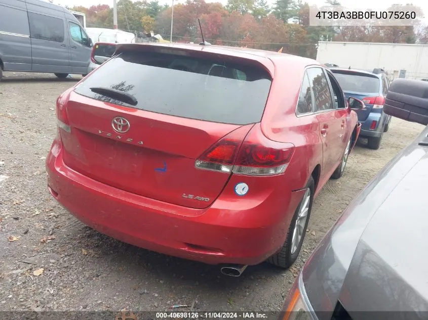 2015 Toyota Venza Le VIN: 4T3BA3BB0FU075260 Lot: 40698126