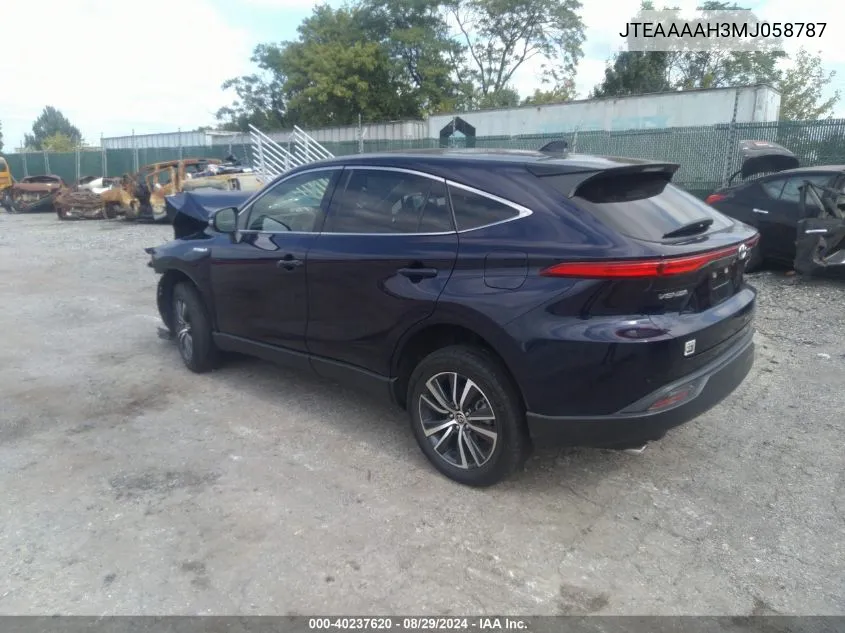 2021 Toyota Venza Le VIN: JTEAAAAH3MJ058787 Lot: 40237620