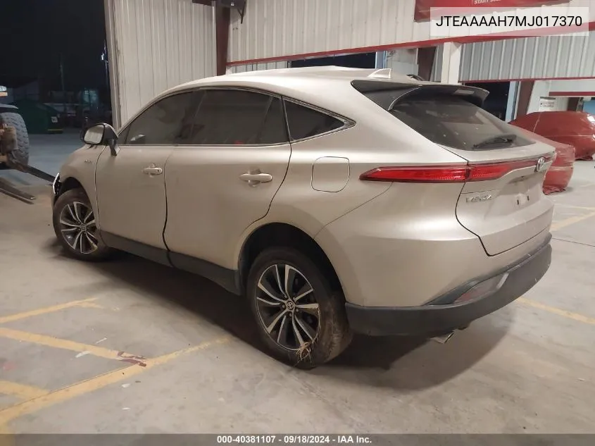 2021 Toyota Venza Le VIN: JTEAAAAH7MJ017370 Lot: 40381107