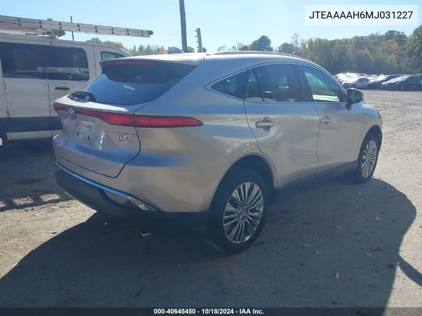 2021 Toyota Venza Xle VIN: JTEAAAAH6MJ031227 Lot: 40645450