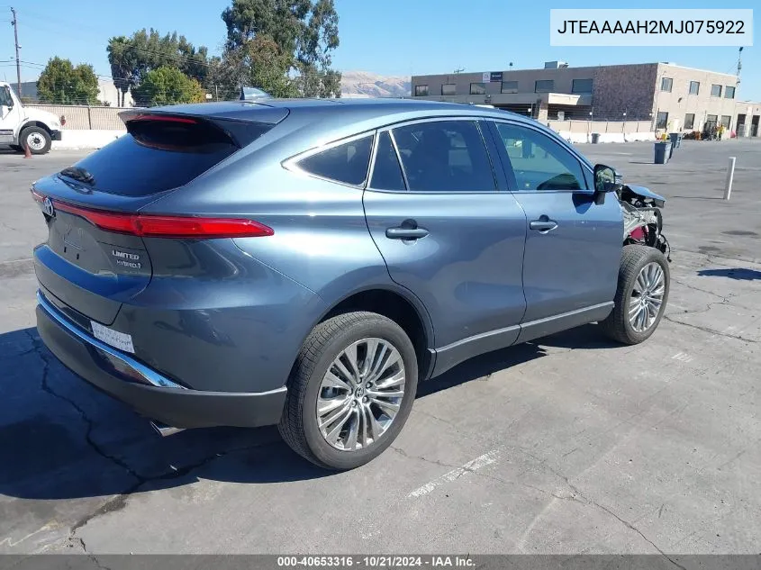 2021 Toyota Venza Limited VIN: JTEAAAAH2MJ075922 Lot: 40653316