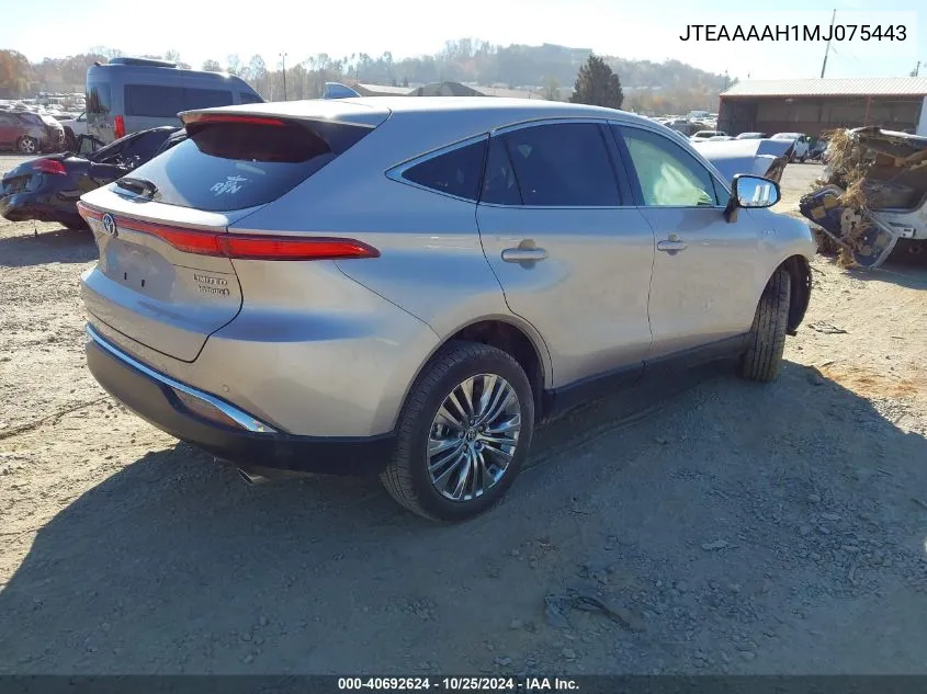 2021 Toyota Venza Limited VIN: JTEAAAAH1MJ075443 Lot: 40692624