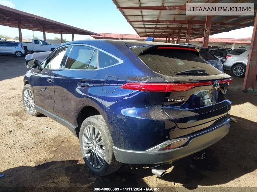 2021 Toyota Venza Limited VIN: JTEAAAAH2MJ013646 Lot: 40806389