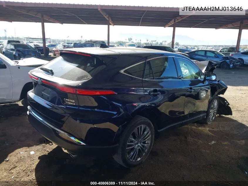 2021 Toyota Venza Limited VIN: JTEAAAAH2MJ013646 Lot: 40806389