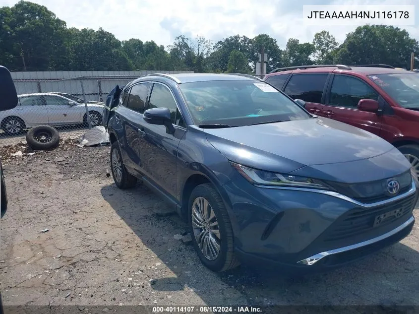 2022 Toyota Venza Xle VIN: JTEAAAAH4NJ116178 Lot: 40114107