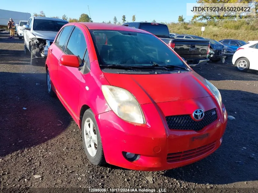 2006 Toyota Yaris VIN: JTDKT923465020422 Lot: 12098006