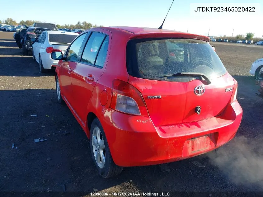 2006 Toyota Yaris VIN: JTDKT923465020422 Lot: 12098006