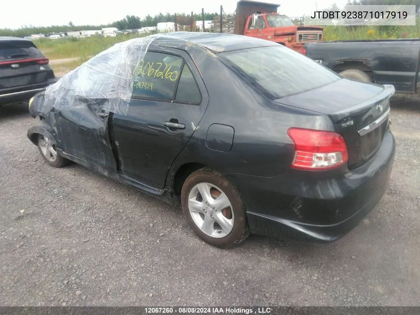 2007 Toyota Yaris VIN: JTDBT923871017919 Lot: 12067260