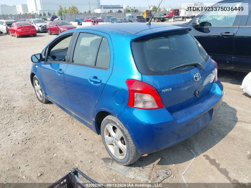 2007 Toyota Yaris Le/Rs VIN: JTDKT923375036449 Lot: 12092367