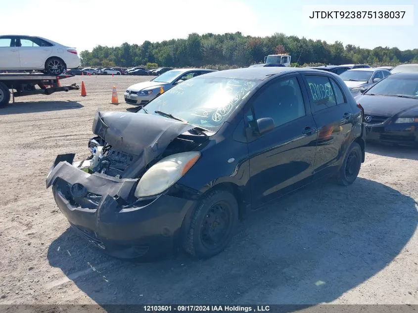 2007 Toyota Yaris VIN: JTDKT923875138037 Lot: 12103601