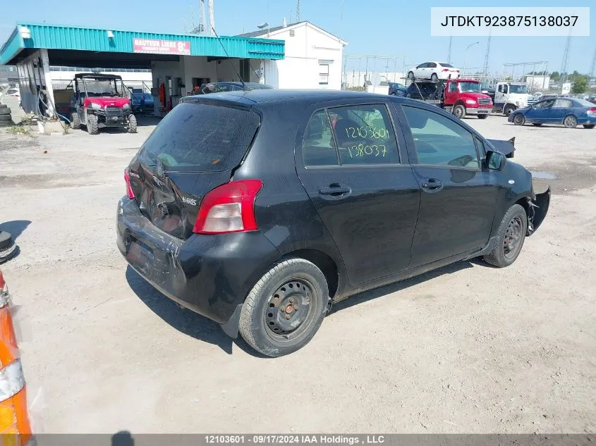 2007 Toyota Yaris VIN: JTDKT923875138037 Lot: 12103601