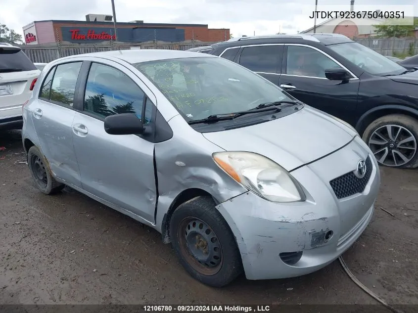 2007 Toyota Yaris VIN: JTDKT923675040351 Lot: 12106780