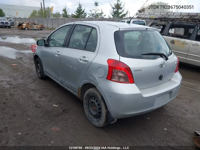 JTDKT923675040351 2007 Toyota Yaris