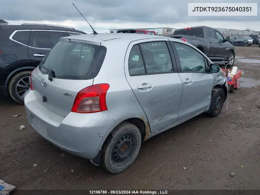 JTDKT923675040351 2007 Toyota Yaris