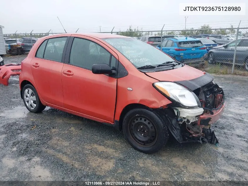 2007 Toyota Yaris VIN: JTDKT923675128980 Lot: 12113986