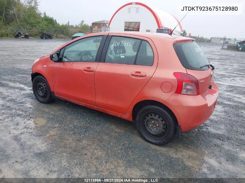 JTDKT923675128980 2007 Toyota Yaris