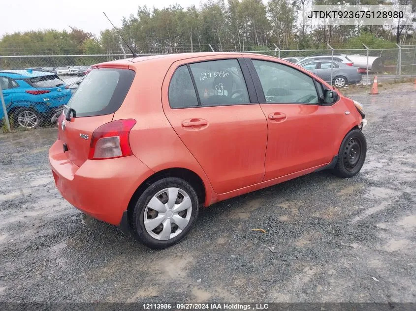 JTDKT923675128980 2007 Toyota Yaris