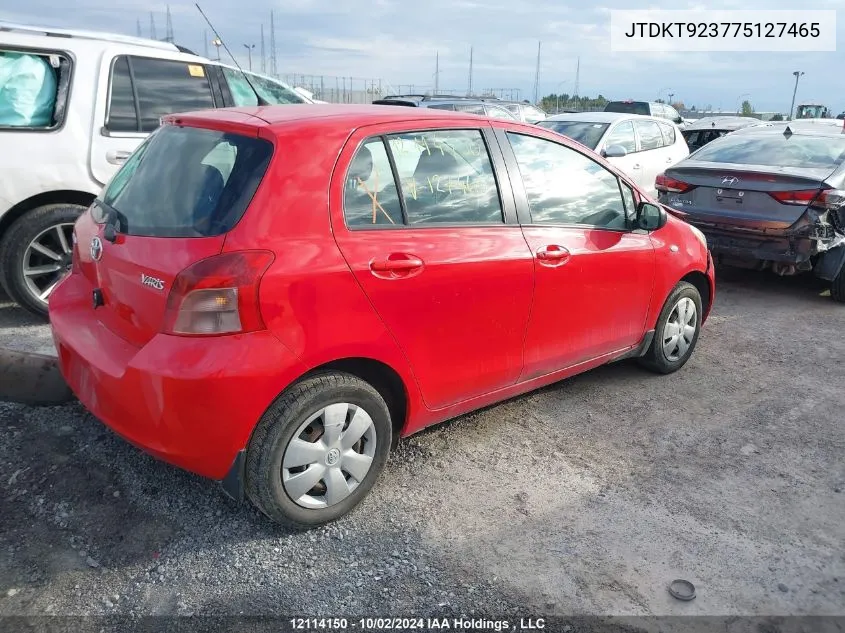 2007 Toyota Yaris VIN: JTDKT923775127465 Lot: 12114150