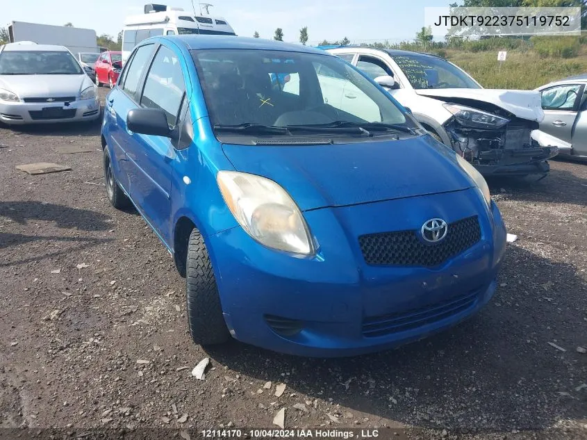 JTDKT922375119752 2007 Toyota Yaris