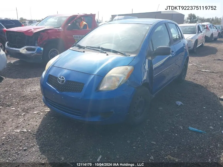 2007 Toyota Yaris VIN: JTDKT922375119752 Lot: 12114170