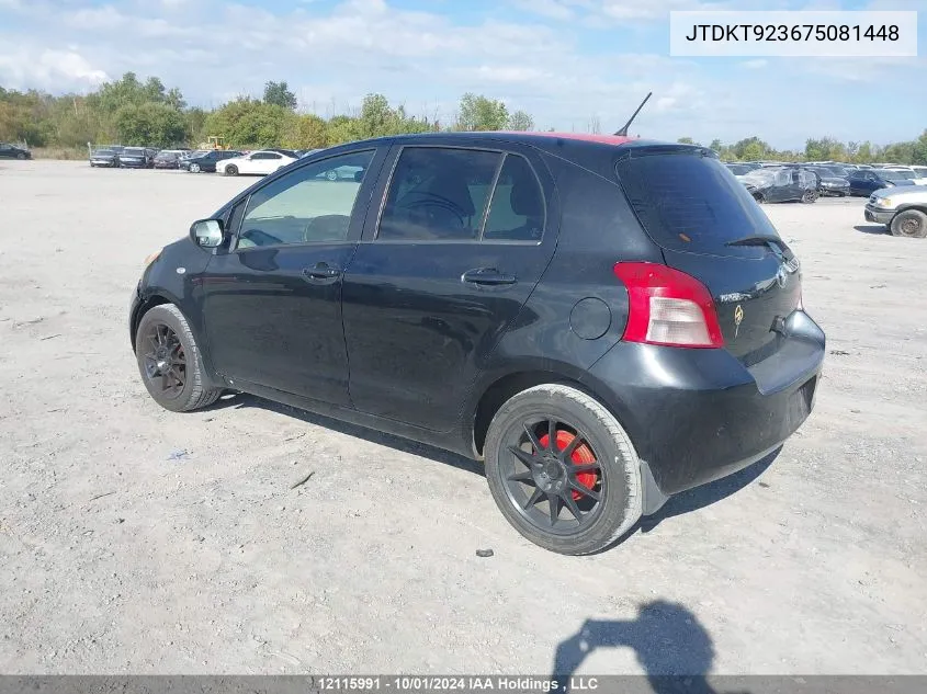 2007 Toyota Yaris VIN: JTDKT923675081448 Lot: 12115991