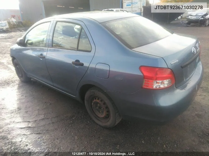 2007 Toyota Yaris VIN: JTDBT923671030278 Lot: 12120477