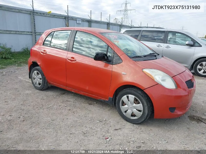 2007 Toyota Yaris VIN: JTDKT923X75131980 Lot: 12131759