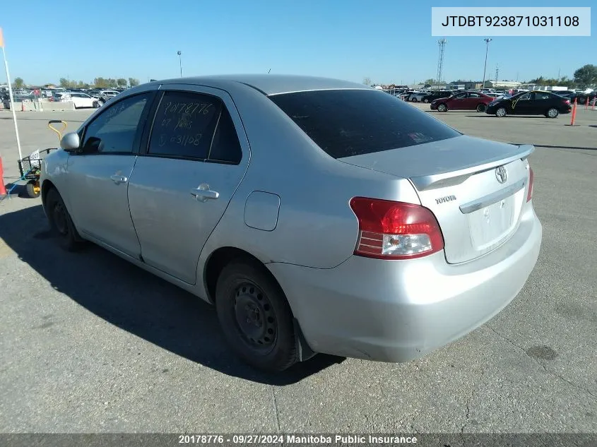 2007 Toyota Yaris VIN: JTDBT923871031108 Lot: 20178776