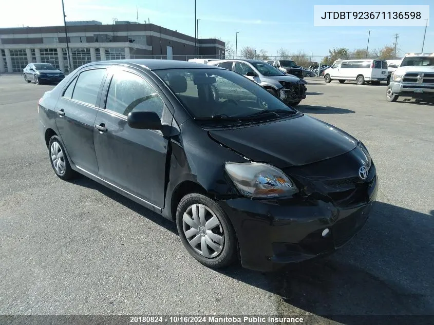 2007 Toyota Yaris VIN: JTDBT923671136598 Lot: 20180824