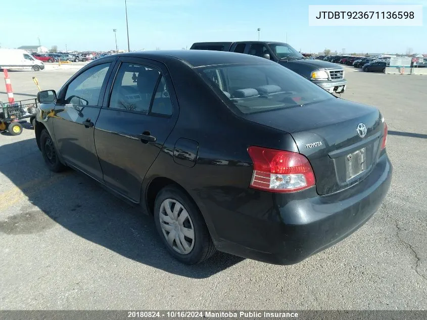 2007 Toyota Yaris VIN: JTDBT923671136598 Lot: 20180824