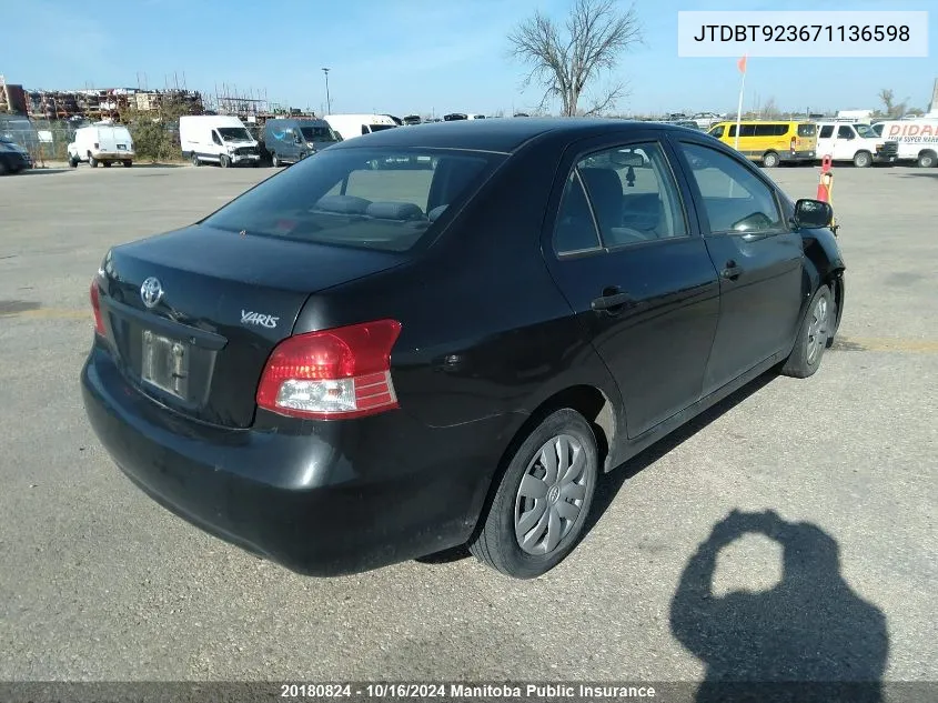 2007 Toyota Yaris VIN: JTDBT923671136598 Lot: 20180824