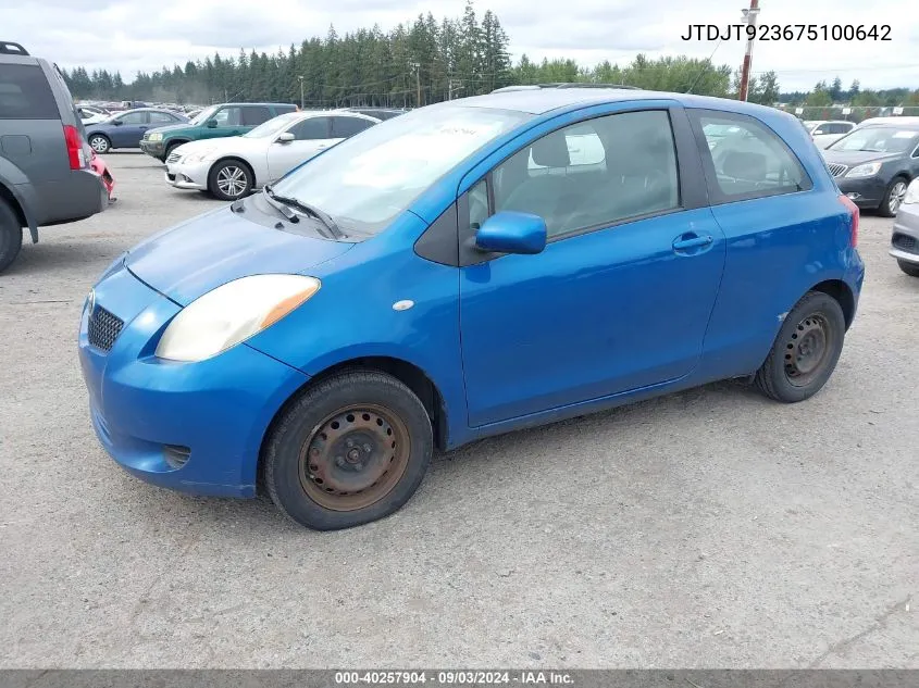 2007 Toyota Yaris VIN: JTDJT923675100642 Lot: 40257904