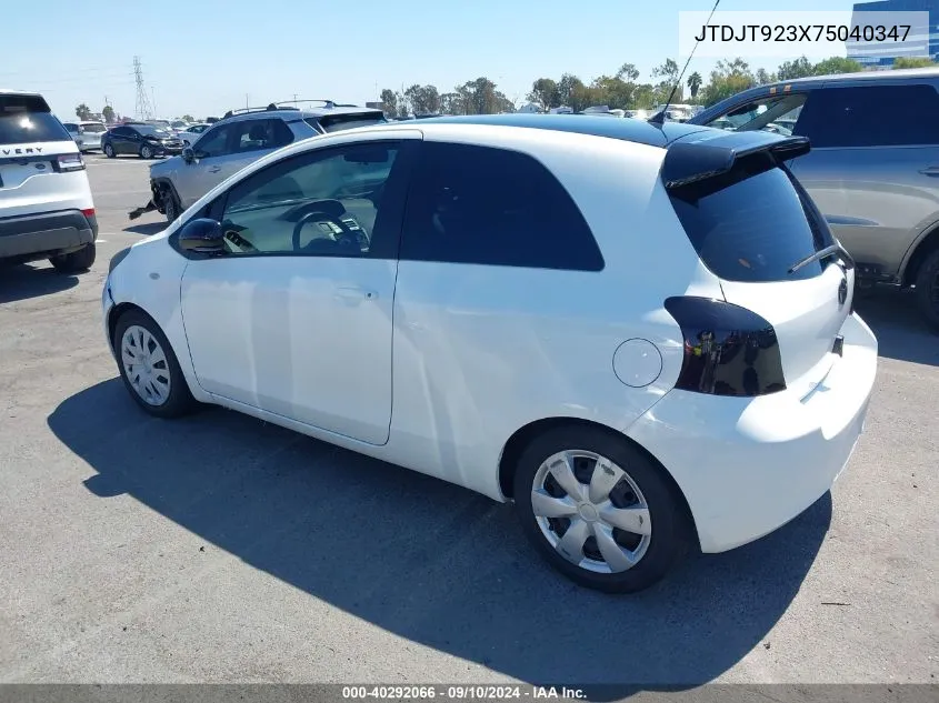 2007 Toyota Yaris VIN: JTDJT923X75040347 Lot: 40292066