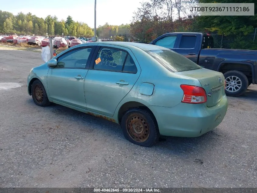 2007 Toyota Yaris VIN: JTDBT923671112186 Lot: 40462645