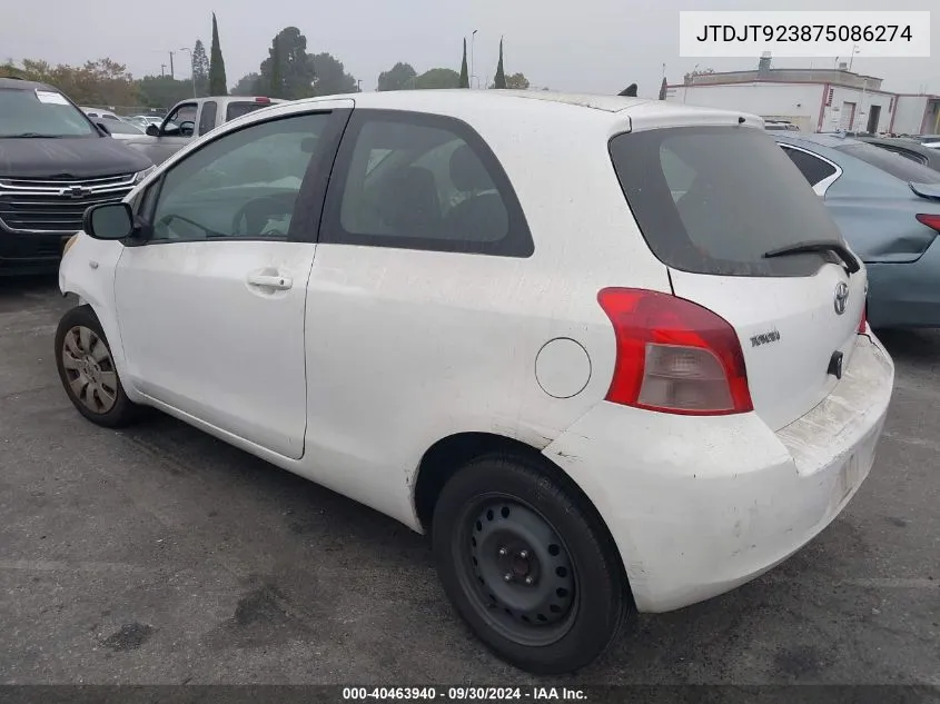 2007 Toyota Yaris VIN: JTDJT923875086274 Lot: 40463940