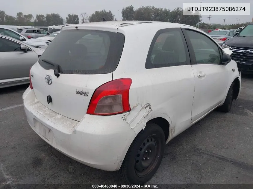 2007 Toyota Yaris VIN: JTDJT923875086274 Lot: 40463940