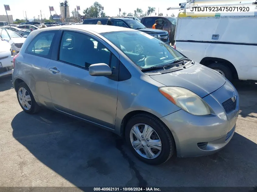 2007 Toyota Yaris VIN: JTDJT923475071920 Lot: 40562131