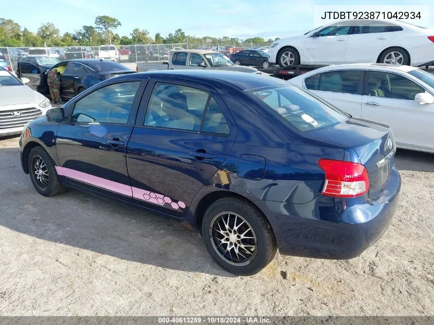 2007 Toyota Yaris VIN: JTDBT923871042934 Lot: 40613289