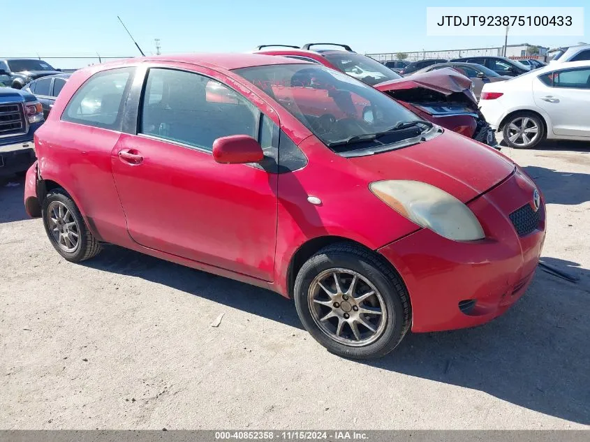 2007 Toyota Yaris VIN: JTDJT923875100433 Lot: 40852358