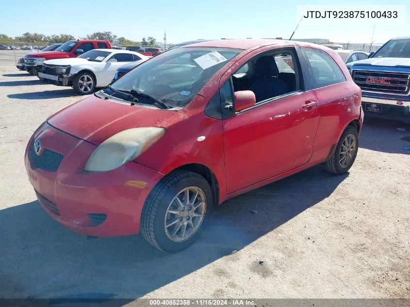 2007 Toyota Yaris VIN: JTDJT923875100433 Lot: 40852358