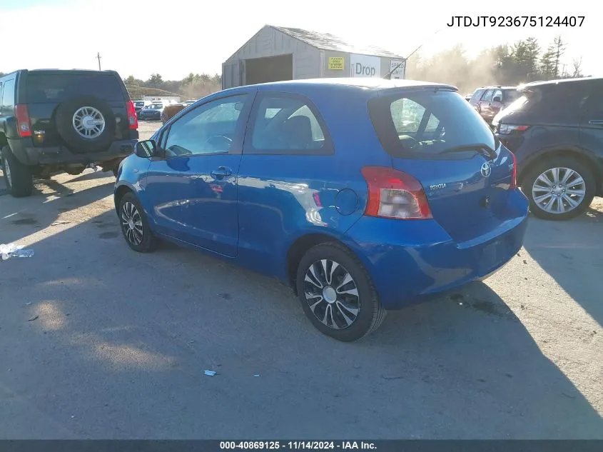 2007 Toyota Yaris VIN: JTDJT923675124407 Lot: 40869125