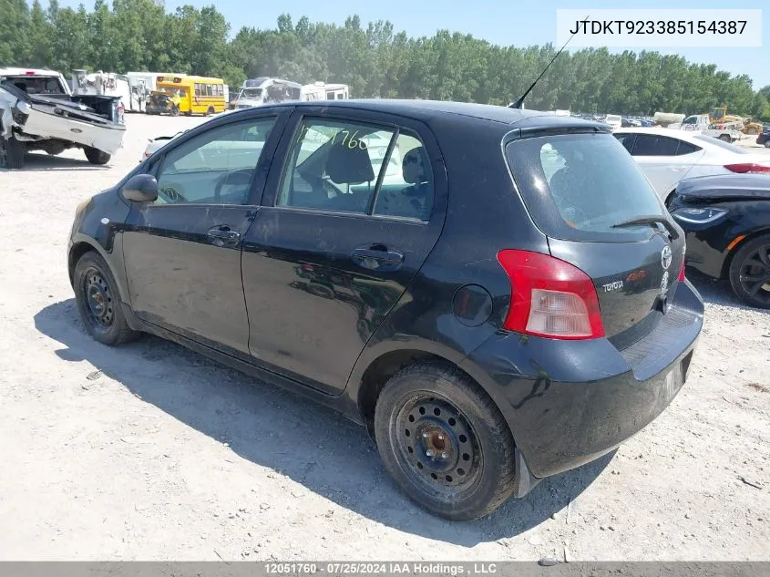 2008 Toyota Yaris VIN: JTDKT923385154387 Lot: 12051760