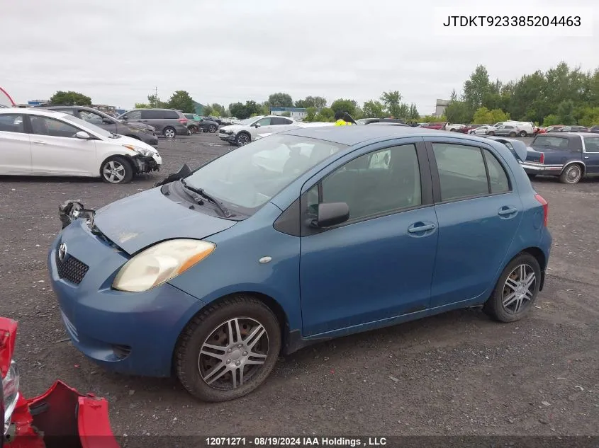 2008 Toyota Yaris VIN: JTDKT923385204463 Lot: 12071271