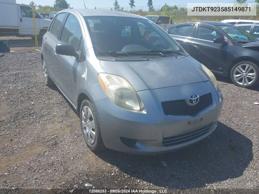 2008 Toyota Yaris Rs VIN: JTDKT923585149871 Lot: 12088253