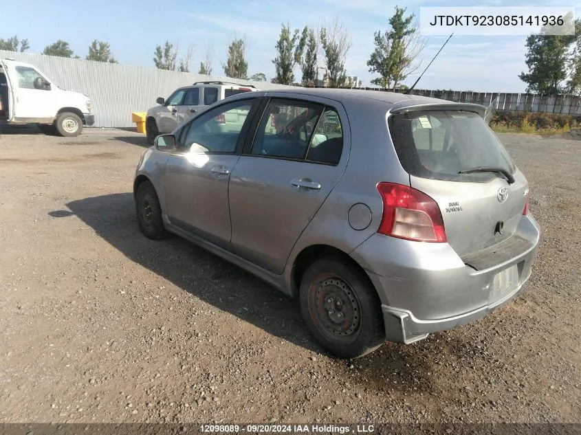 JTDKT923085141936 2008 Toyota Yaris