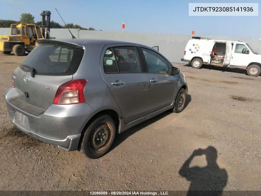 JTDKT923085141936 2008 Toyota Yaris